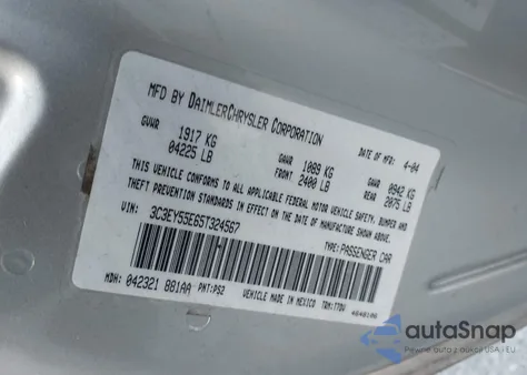 2005 Chrysler Pt Cruiser Touring из США, поврежденный, VIN 3C3EY55E65T324567